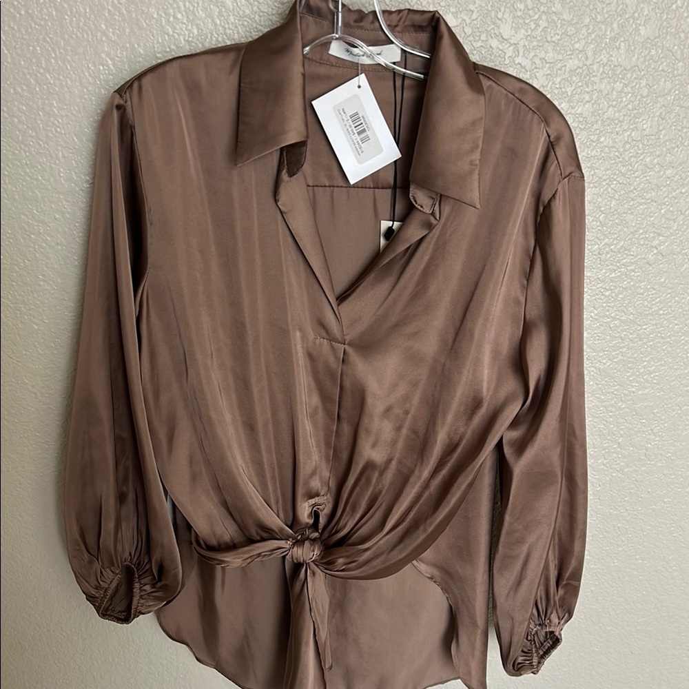 Mustard Seed Brown Satin Blouse